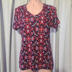 NWOT Croft & Barrow Red & Black Paisley Short Sleeve V-neck Tee, Size Large